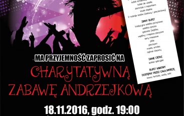 UKS DOJO Sobótka zaprasza na CHARYTATYWNĄ ZABAWĘ ANDRZEJKOWĄ – 18.11.2016, godz. 19:00 Ślęża Pension