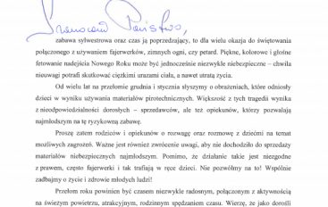 ​List Rzecznika Praw Dziecka w sprawie używania materiałów pirotechnicznych