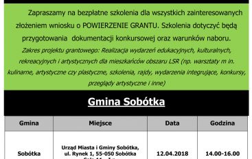 Zapraszamy na bezpłatne szkolenia dla wszystkich zainteresowanych złożeniem wniosku o POWIERZENIE GRANTU