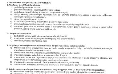 NABÓR NA WOLNE STANOWISKO URZĘDNICZE DS. DRÓG