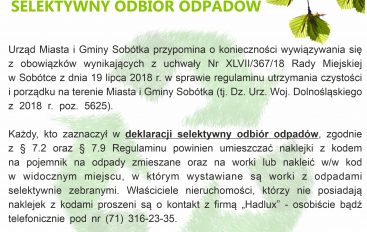 UMiG przypomina o konieczności wywiązywania się z obowiązków selektywnego odbioru odpadów