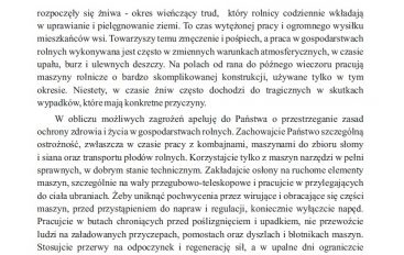 APEL PREZESA KASY ROLNICZEGO UBEZPIECZENIA SPOŁECZNEGO DO ROLNIKÓW O ZACHOWANIE ZASAD BEZPIECZEŃSTWA PODCZAS ŻNIW