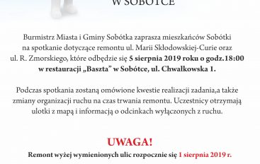 SPOTKANIE BURMISTRZA MiG Z MIESZKAŃCAMI SOBÓTKI W SPRAWIE REMONTU DRÓG: UL. M. SKŁODOWSKIEJ-CURIE ORAZ UL. R. ZMORSKIEGO