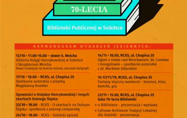 Obchody 70-lecia Biblioteki Publicznej w Sobótce. Harmonogram wydarzeń