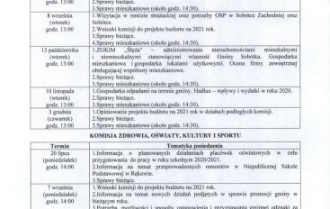 Harmonogram prac stałych komisji Rady Miejskiej w Sobótce – II półrocze 2020 r.