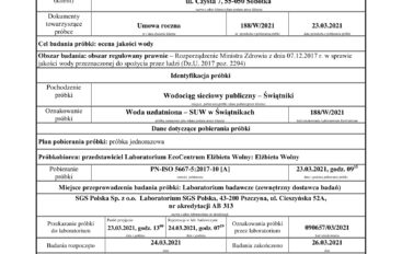 Wyniki badań wody w gminie Sobótka z dnia 23 marca 2021 roku