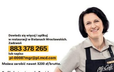 Oferta pracy w McDonalds na Bielanach Wrocławskich