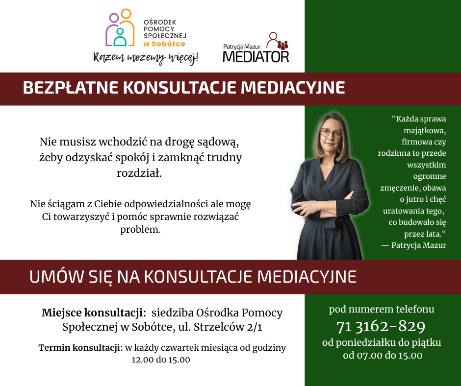BEZPŁATNE KONSULTACJE MEDIACYJNE W SOBÓTCE