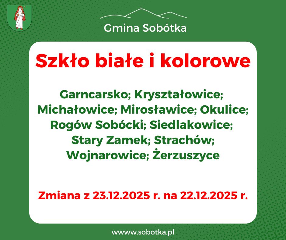 Odbiór odpadów - zmiana harmonogramu!