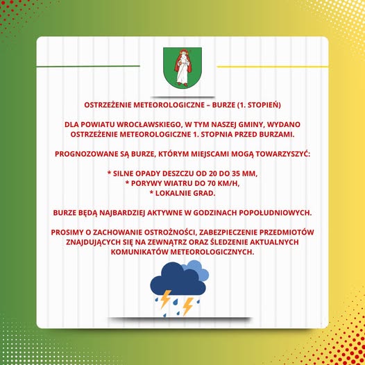 Ostrzeżenie meteorologiczne – burze (1. stopień)