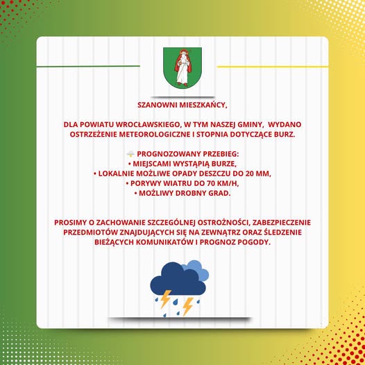 OSTRZEŻENIE METEOROLOGICZNE – BURZE (1. STOPIEŃ)