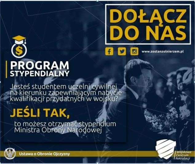 Pilotażowy program stypendiów dla studentów – kandydatów na żołnierzy 2022 r.